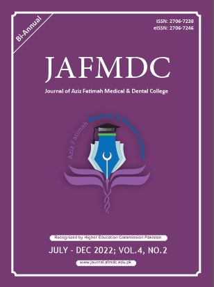 					View Vol. 4 No. 2 (2022): Journal of Aziz Fatimah Medical and Dental College
				